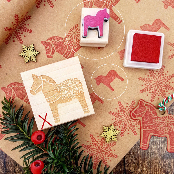 Small Dala Horse Christmas Rubber Stamp