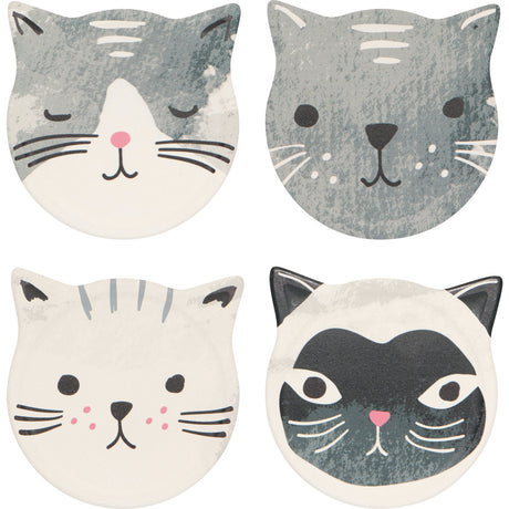Danica Jubilee - Cats Meow Soak Up Coasters Set of 4

Made from a special super absorbent ceramic, these coasters will soak up any condensation, leaving your mug or glass drip-free. The cork backing prevents scrates on surfaces. A set of four comes packaged in a gift-ready box.