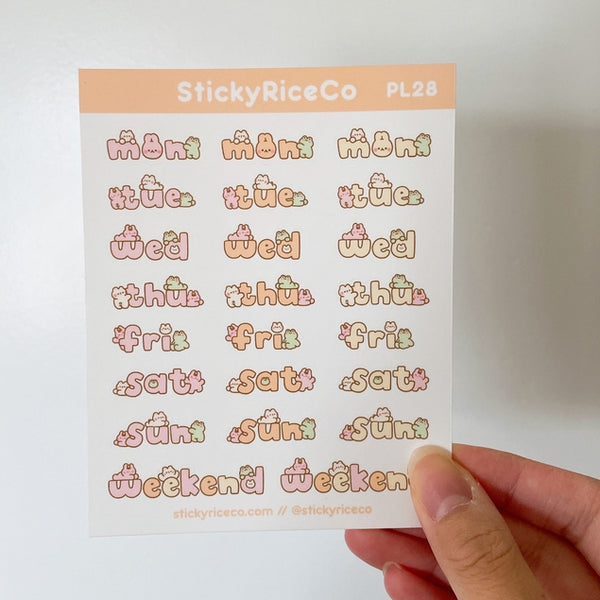 Days of the Week Planner Sticker Sheet Warm Colors
