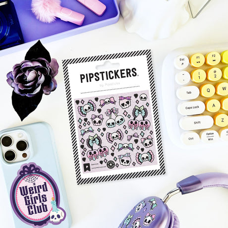 Cute enough to die for! Dead Cute PipStickers mix tiny skulls, bows, bats, ghosts, and creepy-cute details in pink, purple, mint, and black. Equal parts sweet and spooky, they’re perfect for Halloween planners, notebooks, happy mail, and adding a little goth-cute energy wherever you stick ’em.