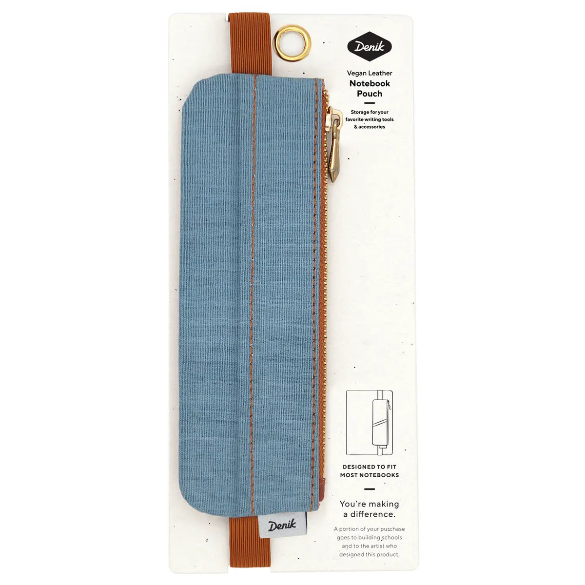 Denim Distressed Blue Notebook Pouch

Keep your go-to notebook and must-have pens together with our Denim Blue Notebook Pouch (honestly, we should’ve made these sooner). Designed with a fabric front, PU back, and a fully nylon-lined interior, it features an elastic band that fits snugly around most notebooks—so you’re ready for everyday ideas on the go.

Vegan Leather Pouch with Zipper
Elastic Fits Books up to 9" High
Zipper closure
9" x 3.75"