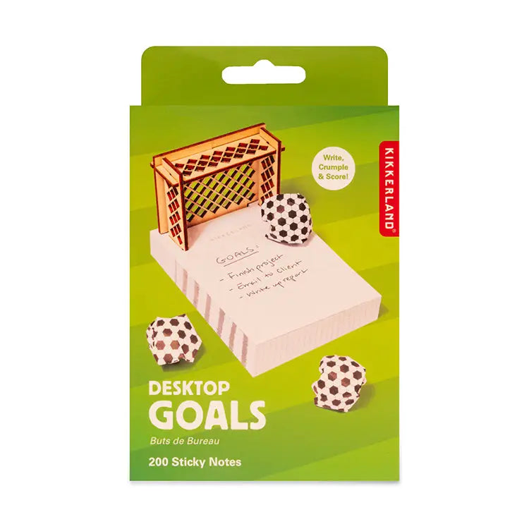 200 sticky notes transform into soccer balls when crumpled. Includes a mini plywood soccer goal for fun, interactive note-taking.

• Designer: Hector Serrano
• Material: paper, plywood
• color box (notepad) 3.5 x 4.75 x 0.75
• (goal) 3 x 3.25 x 1
• assembled 3.5 x 6 x 1.25