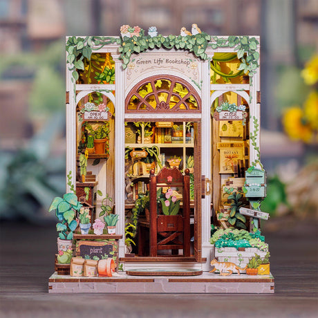 Bring the peaceful charm of a plant-filled bookstore to life with the Green Life Bookshop DIY book nook kit. Overflowing with greenery, potted plants, and botanical treasures, this enchanting miniature scene captures the magic of a cozy bookshop where nature and literature thrive together.&nbsp;