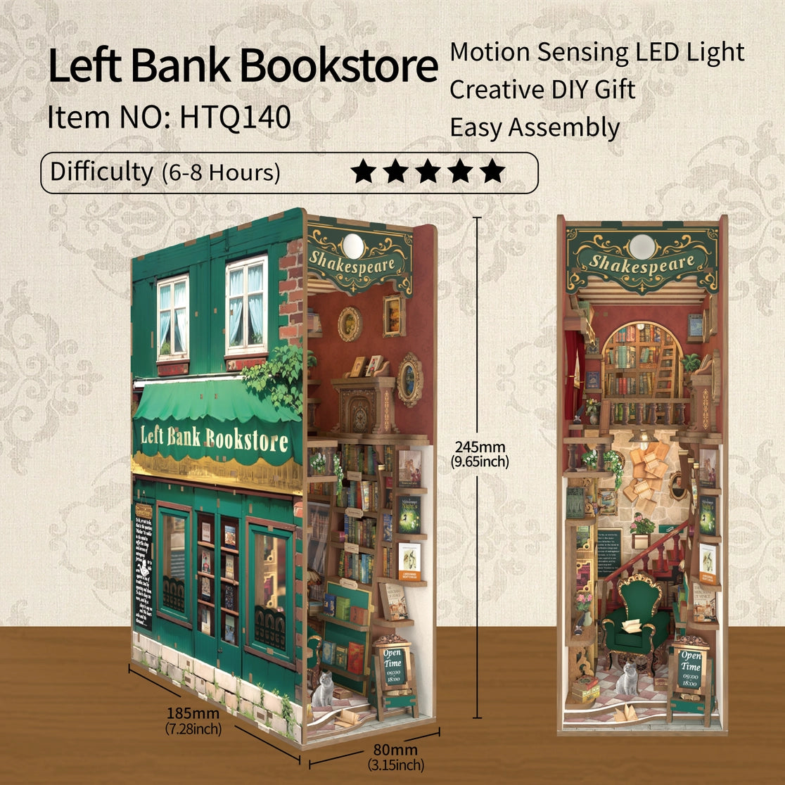 Bring the timeless romance of the Left Bank to your bookshelf with this DIY book nook kit. Inspired by the iconic Parisian bookstores nestled along the Seine-where writers and dreamers gather-this miniature masterpiece pays tribute to the enduring legacy of William Shakespeare.