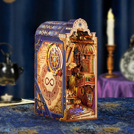 Venture into a realm where knowledge is power and magic lingers in the air with this captivating DIY book nook kit that brings a spellbinding scene to life-complete with soaring shelves, glowing lanterns, and a majestic white owl mid-flight, guiding the way through ancient tomes and arcane secrets.