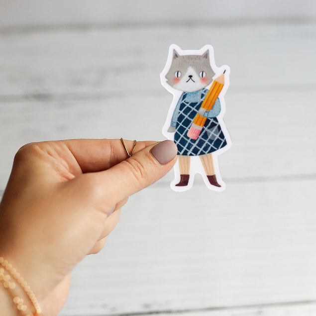 Drawing Cat Girl Vinyl Sticker
