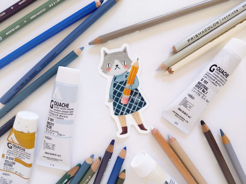 Drawing Cat Girl Vinyl Sticker