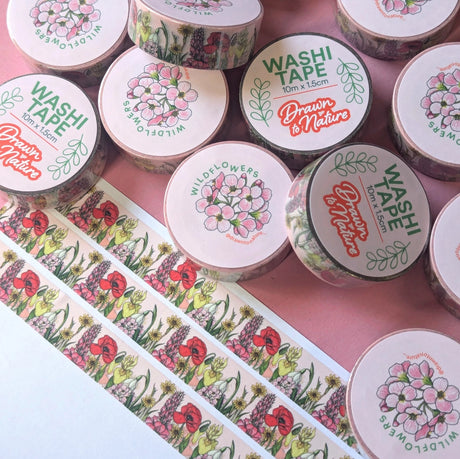 Wildflowers Washi Tape 🌼🌸💐

This decorative washi tape was designed using the illustrations from my new 'Wildflowers' print! Featuring a pale pink coloured background. Perfect for as a stationery lover gift, or to keep for yourself to decorate your bullet journal, planner or for scrapbooking!

This is a single sided paper washi tape, each comes wrapped in cello for extra protection

Size: - 1.5cm Wide x 10m Length