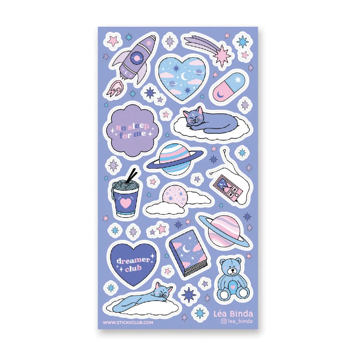 Blast off to dreamland with sleepy cats and rocket ships! 🚀☁️ Look closely and you’ll see this sheet has a little extra twinkle twinkle.✨

Art by: @lea_binda

Top Coating: Holo Rainbow
Adhesive Layer: Paper
Backing Layer: Clear PET