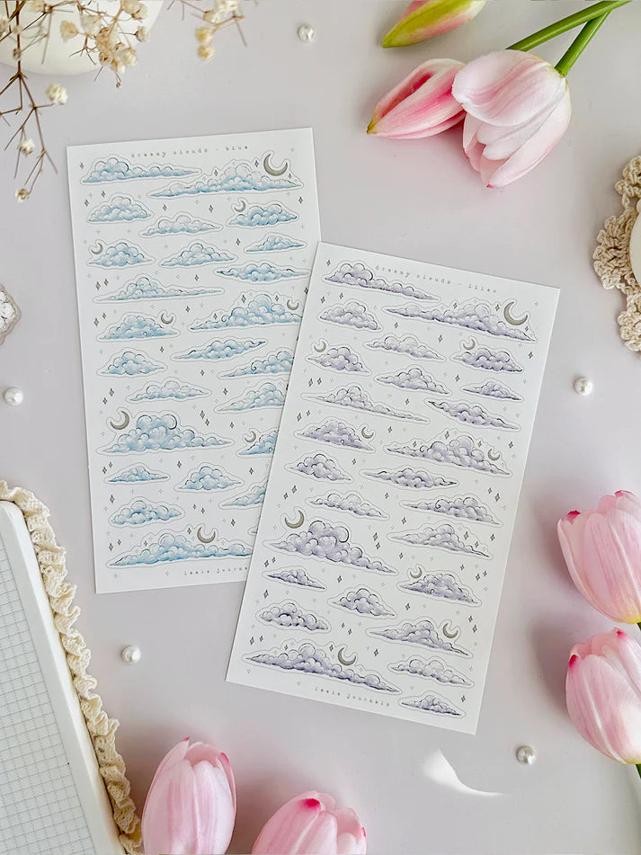leelajournals Dreamy Clouds (Blue & Lilac) Sticker Sheet - 2pc set