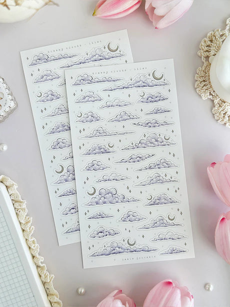 leelajournals Dreamy Clouds (Blue & Lilac) Sticker Sheet - 2pc set
