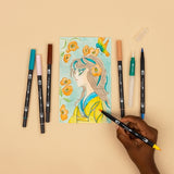 Dual Brush Pen Art Markers, Manga Illustration, Bird 6-Pack