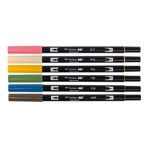 Dual Brush Pen Art Markers, Manga Illustration, Flower 6-Pk