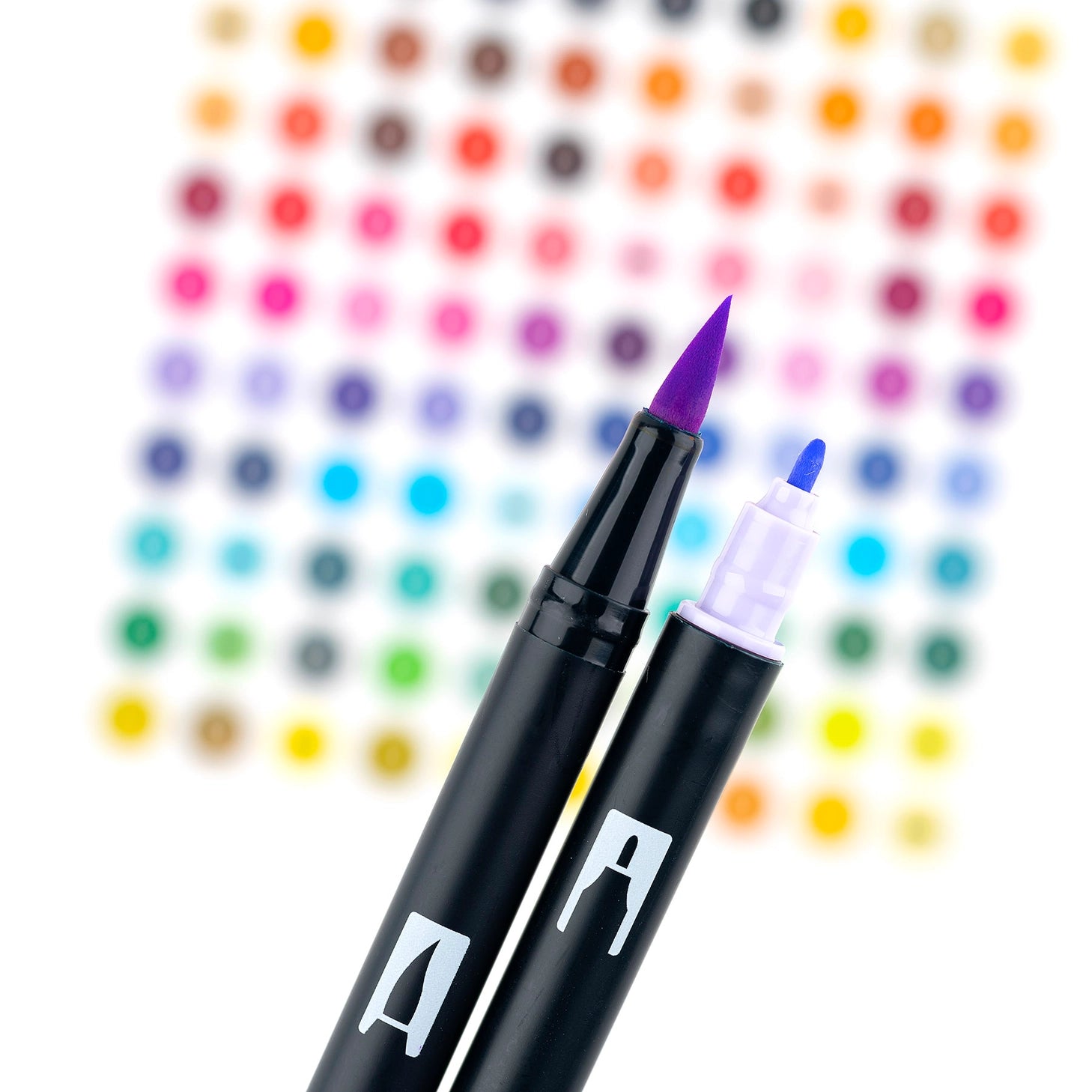 Set of 10 colors. Dual Brush Pens feature flexible brush tip and fine tip in one marker. Brush tip works like a paintbrush to create fine, medium or bold strokes; fine tip gives consistent lines. Dual Brush Pens are ideal for artists and crafters. The water-based ink is blendable and the resilient nylon brush retains its point stroke after stroke.

Colors include: 761 Carnation, 723 Pink, 991 Light Ochre, 062 Pale Yellow, 243 Mint, 451 Sky Blue, 452 Process Blue, 553 Mist Purple, 620 Lilac, N95 Cool Gray 1.