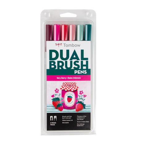 Dual Brush Pen Art Markers Very Berry, 6-Pack