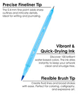 Ready to elevate your art? Grabie Art Supplies presents the ultimate set of 100 dual-tip sketch markers - the perfect partner for your creative journey. Each paint marker pen features both a flexible brush tip and a precise fineliner, giving you the power to create stunning illustrations, detailed journal entries, beautiful calligraphy, and professional drawings. Dive into vibrant color with these best markers for coloring and unlock limitless potential with Grabie Markers!