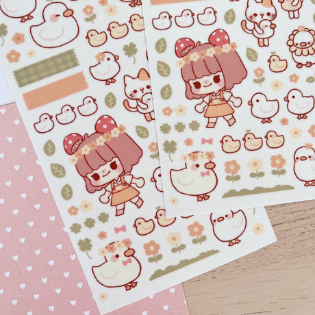 Cherry Rabbit Duck Friends Sticker Sheet