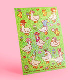 🐢 Our Kiss Cut Sticker Sheets are 4 inches by 6 inches and include one (1) sheet per package, with 10 to 20 individual waterproof, stickers on each.&nbsp;

🐢 Each sheet is enclosed in a sleeve with an art backing card and are retail-ready!

🐢 Stick them on water bottles, laptops, cars, coolers, helmets, skateboards, or just about any flat surface you can think of.&nbsp;