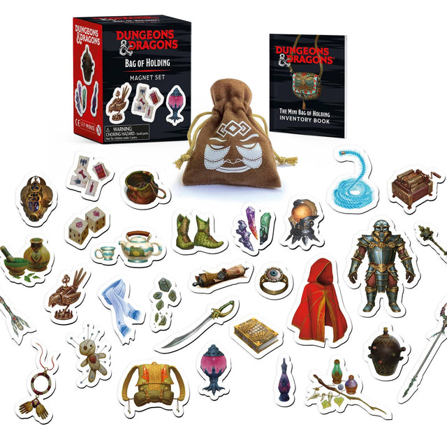 Dungeons & Dragons Bag of Holding magnet set with accessories on a white background