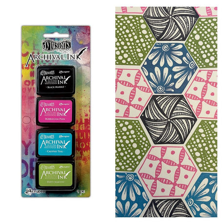 Mini Dylusions Archival Ink Pads are waterproof acid- free dye inks featuring the classic Dylusions color palette in the same fade resistant formula used in Ranger Archival Ink. Archival Inks are permanent on many surfaces providing long lasting detailed stamping results that won't bleed when used with water-based inks, markers, acrylic paint and watercolors.