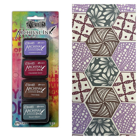 Mini Dylusions Archival Ink Pads are waterproof acid- free dye inks featuring the classic Dylusions color palette in the same fade resistant formula used in Ranger Archival Ink. Archival Inks are permanent on many surfaces providing long lasting detailed stamping results that won't bleed when used with water-based inks, markers, acrylic paint and watercolors.