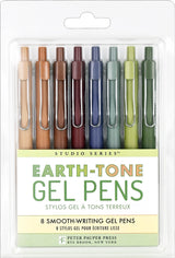 Quick-drying fine-tip gel pens with expressive earth-tone colors provide a seamless flow of ink for a flawless writing experience!   Retractable gel pens are perfect for intricate journaling, drawing, planning, and more!  Ultra-fine 0.5 mm tips for precision writing.  Smudge-free. No bleed-through.  Choose from a palette of 8 earth tones to bring a touch of nature to all your writing projects.  Perfect for sketching, note-taking, and correspondence.  8 earth-tone colors feature greens, blues, and browns.  