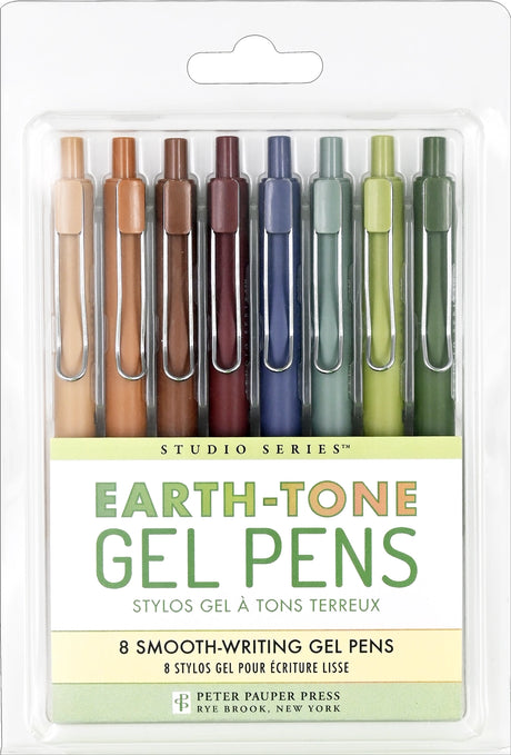 Quick-drying fine-tip gel pens with expressive earth-tone colors provide a seamless flow of ink for a flawless writing experience!   Retractable gel pens are perfect for intricate journaling, drawing, planning, and more!  Ultra-fine 0.5 mm tips for precision writing.  Smudge-free. No bleed-through.  Choose from a palette of 8 earth tones to bring a touch of nature to all your writing projects.  Perfect for sketching, note-taking, and correspondence.  8 earth-tone colors feature greens, blues, and browns.  