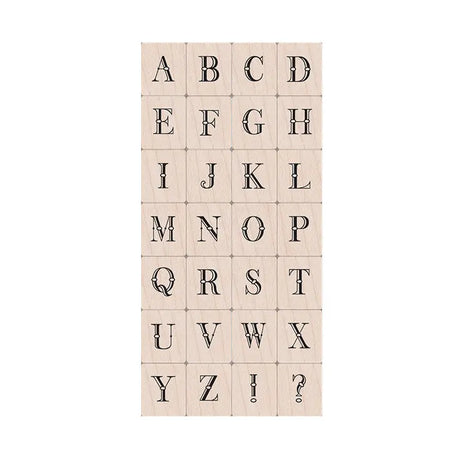 The Hero Arts Printer's Type Alphabet set contains 28 woodblock stamps in an elegant font.

Hero Arts woodblock stamp sets are designed and packaged for stamping perfection. They are mounted on North American maple from sustainable forests for precision and long-lasting quality. Each set features original designs from our award-winning design team that matches the styles and trends of the day.