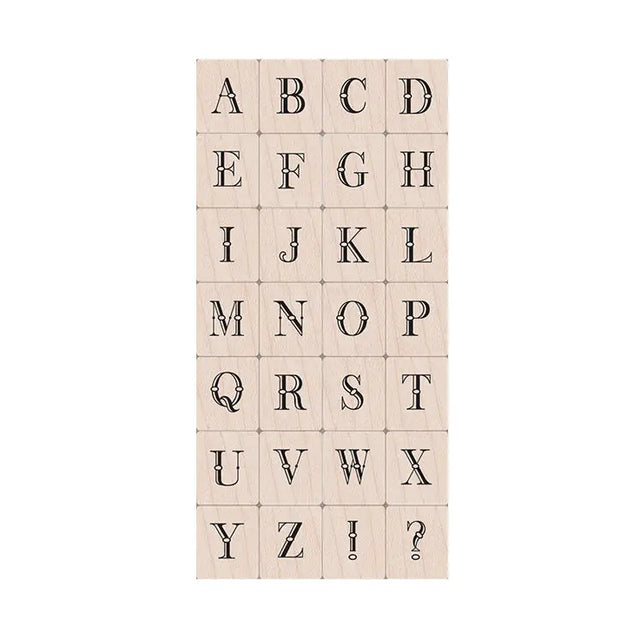 The Hero Arts Printer's Type Alphabet set contains 28 woodblock stamps in an elegant font.

Hero Arts woodblock stamp sets are designed and packaged for stamping perfection. They are mounted on North American maple from sustainable forests for precision and long-lasting quality. Each set features original designs from our award-winning design team that matches the styles and trends of the day.