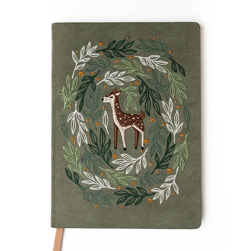 Embroidered Deer Hardbound Layflat Notebook

Premium embroidered cover and beautiful cream-colored lined pages making it easy to keep track of even the smallest details. Complete with a rich, satin ribbon allowing you to bookmark your favorite pages and experiences.

5.75" x 8.25" hardcover journal notebook
Embroidered cover artwork
144 lined pages
Glorious Smythe-sewn binding allows notebook to lay flat
Ribbon Bookmark
Durable binding and high-quality paper for a premium writing experience
Ideal for gifts,