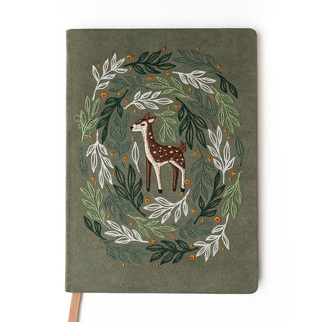 Embroidered Deer Hardbound Layflat Notebook

Premium embroidered cover and beautiful cream-colored lined pages making it easy to keep track of even the smallest details. Complete with a rich, satin ribbon allowing you to bookmark your favorite pages and experiences.

5.75" x 8.25" hardcover journal notebook
Embroidered cover artwork
144 lined pages
Glorious Smythe-sewn binding allows notebook to lay flat
Ribbon Bookmark
Durable binding and high-quality paper for a premium writing experience
Ideal for gifts,