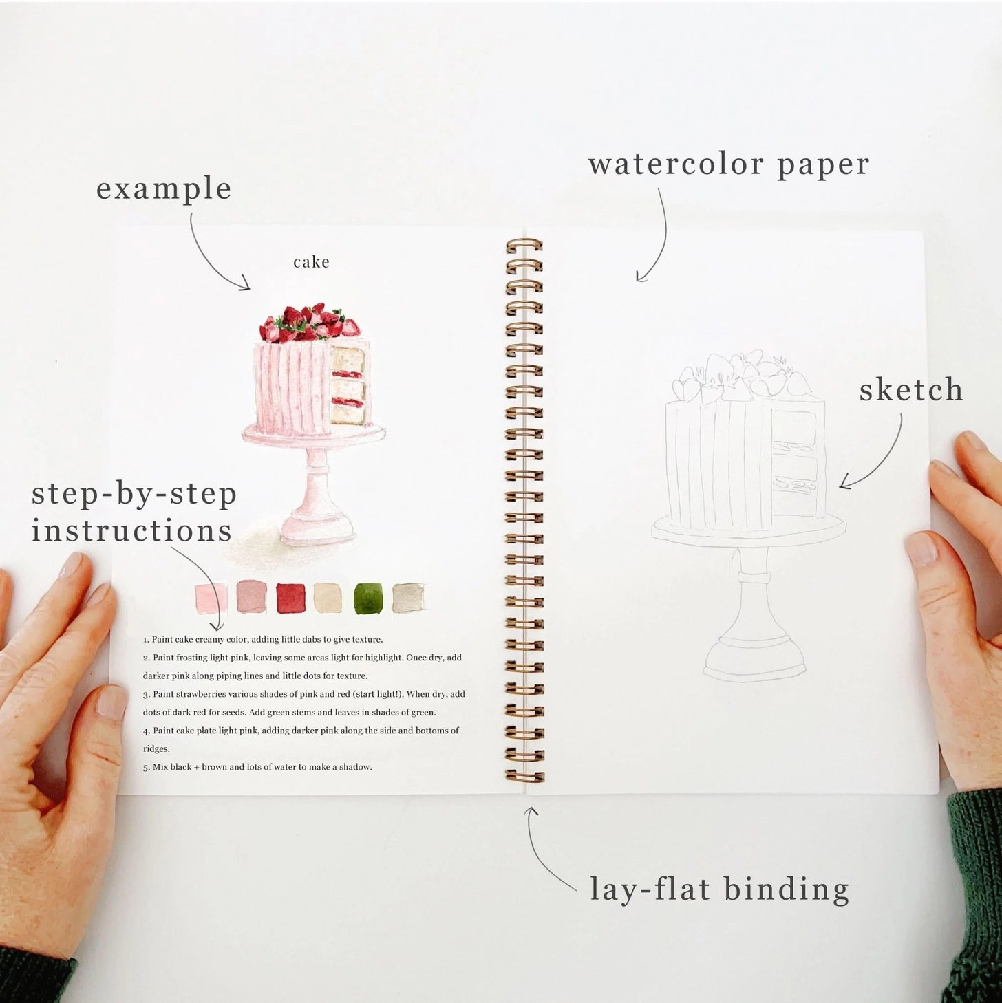 Emily Lex Studio Watercolor Workbook - Baking

Twelve baking illustrations — a cupcake, layer cake, mixing bowl, lattice pie, tray of cookies, rolling pin with cookie cutters, and more — each pre-outlined with step-by-step instructions. Paintings take about thirty minutes from start to finish, making it approachable for first-time painters and a favorite for gifting.

12 beginner-friendly illustrations
Thick 120lb watercolor paper&nbsp;
Lay-flat pages with spiral binding for hassle-free painting and easy te