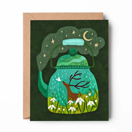 Emmylou Illustrations - Cottagecore Teapot Greeting Card

Blank greeting card featuring a whimsical deer in a teapot surrounded white snowdrop flowers, with the stars and moon above. Perfect card as a get well soon, thinking of you, or thank you card. All greeting cards are hand illustrated by me!&nbsp;

Printed on premium heavyweight matte cardstock, this A2 card is blank inside—ready for your handwritten notes.

Includes a kraft envelope