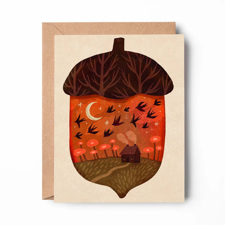 Emmylou Illustrations - Fall Acorn Cottage Greeting Card

Blank fall greeting card with a cozy cottage in an acorn. Whimsical folk inspired fall card for the cozy season ahead. &nbsp;All greeting cards are hand illustrated by me!&nbsp;

Printed on premium heavyweight matte cardstock, this A2 card is blank inside—ready for your handwritten notes.

Includes a kraft envelope