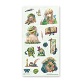 Sheet of illustrated stickers featuring characters and objects on a white background