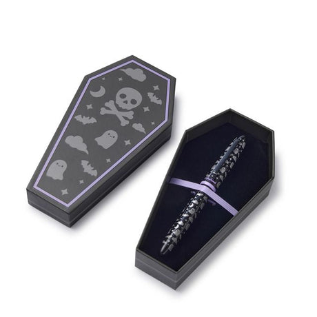 Esterbrook - Sweetly Haunted Estie Fountain Pen

Sweetly Haunted - the cute side of things that go bump in the&nbsp;night. A black barrel is scattered with sweet little ghosts, bats, and stars, with a soft purple&nbsp;accent adding an unexpected pop of color. A removable bat charm brings a little extra&nbsp;Halloween fun, but the subtle, playful design makes this one easy to love long after spooky
season ends. It’s a little dark, a little whimsical, and made for stationery lovers who prefer&nbsp;their haunt
