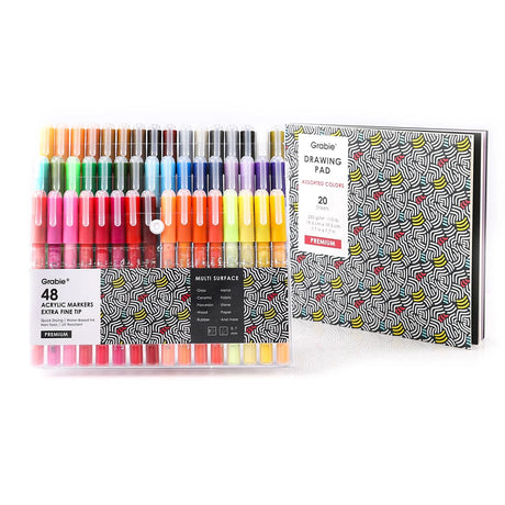 Our fine tip markers have a 0.7mm point for beautiful crisp and clean lines. A must for any artist creating drawings, technical work, or illustrations. The 48 colors are bright, quick flowing, and fast drying. Made to write practically everywhere, vivid Grabie markers eliminate dullness and boring.
