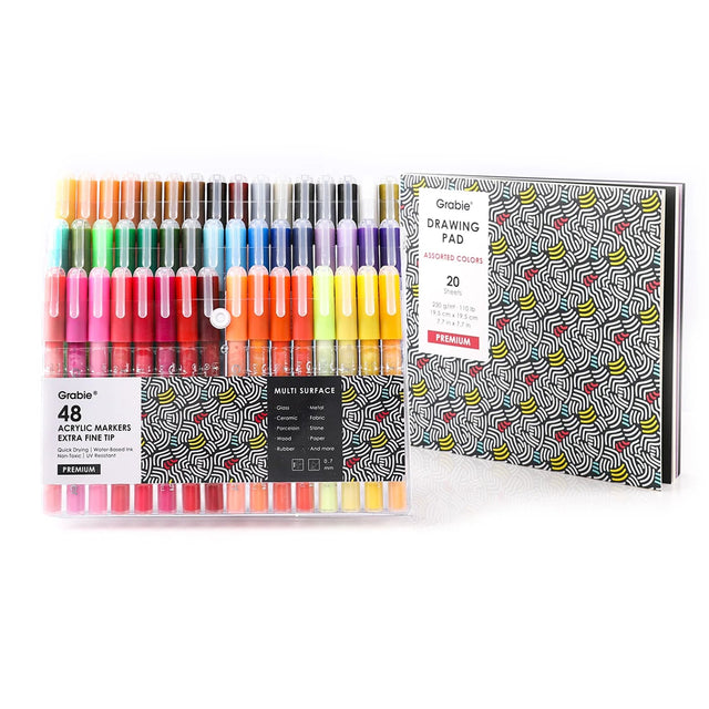 Our fine tip markers have a 0.7mm point for beautiful crisp and clean lines. A must for any artist creating drawings, technical work, or illustrations. The 48 colors are bright, quick flowing, and fast drying. Made to write practically everywhere, vivid Grabie markers eliminate dullness and boring.
