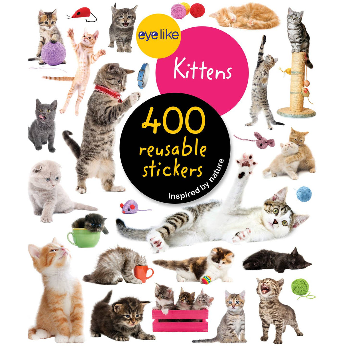 Over 400 irresistible, reusable, and collectible stickers to mix, match, and trade! Part of the bestselling Eyelike Stickers series, Eyelike Stickers: Kittens will delight every kid and crafter who loves cuddly pets. Collage of kittens with eyelike brand logo and text about reusable stickers.