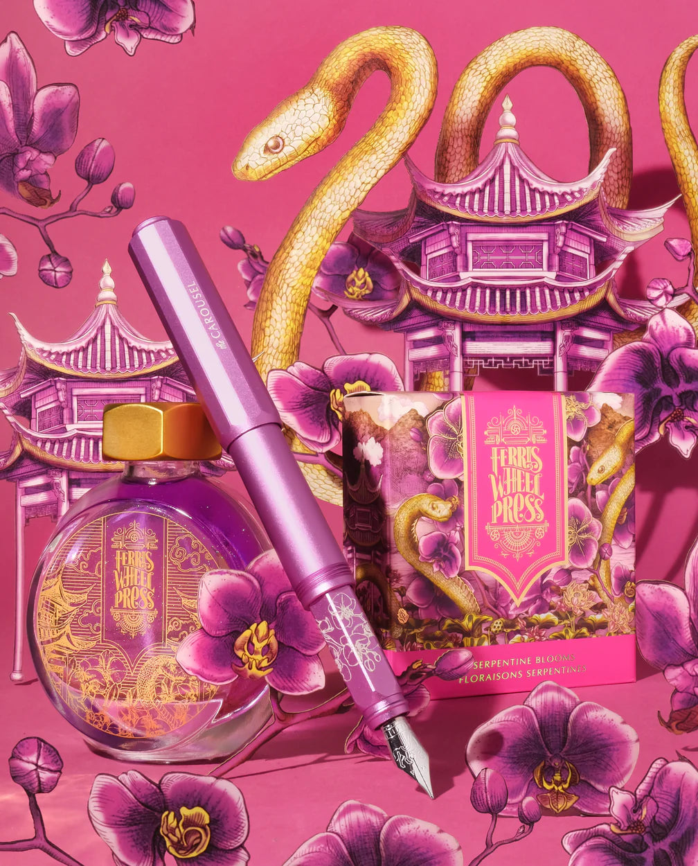 Fête Chinoise | Aluminum Carousel Fountain Pen - Serpentine Blooms