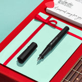 The Hexo Fountain Pen features an anodized aluminum barrel in sophisticated matte black. The anodizing treatment forms a protective outer layer of oxide that gives the pen its special color and makes it even more robust.