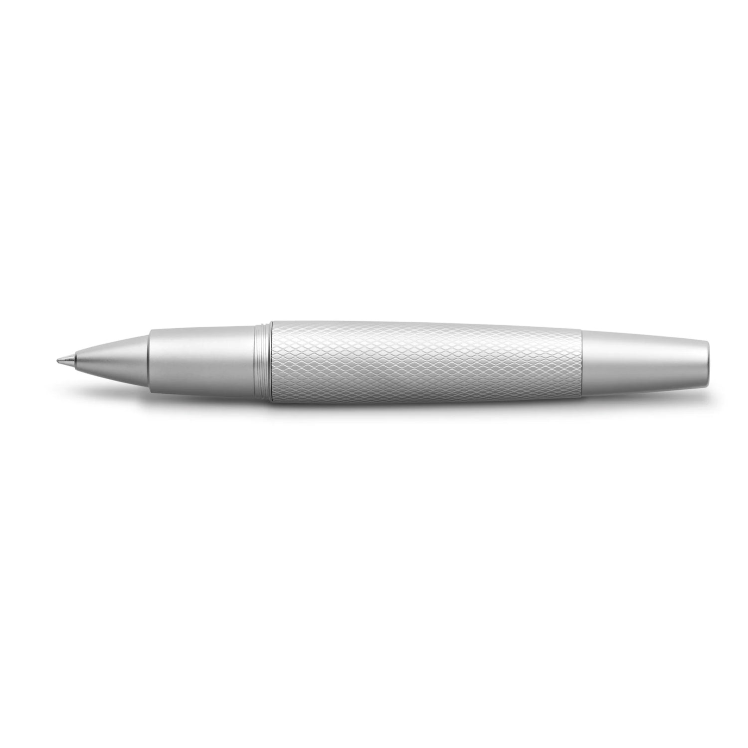 The e-motion Pure Silver writing instruments showcase a dynamic silhouette and distinctive design. This elegant yet modern combination includes a shimmering silver metal barrel with a fine guilloche pattern, complemented by a matte chrome-plated grip section, cap and clip.


The rollerball pen features a barrel made of anodized aluminum with an elaborate Guilloche pattern. The anodizing treatment adds a layer of oxide to the surface. This protective layer gives the e-motion its special coloration and makes 