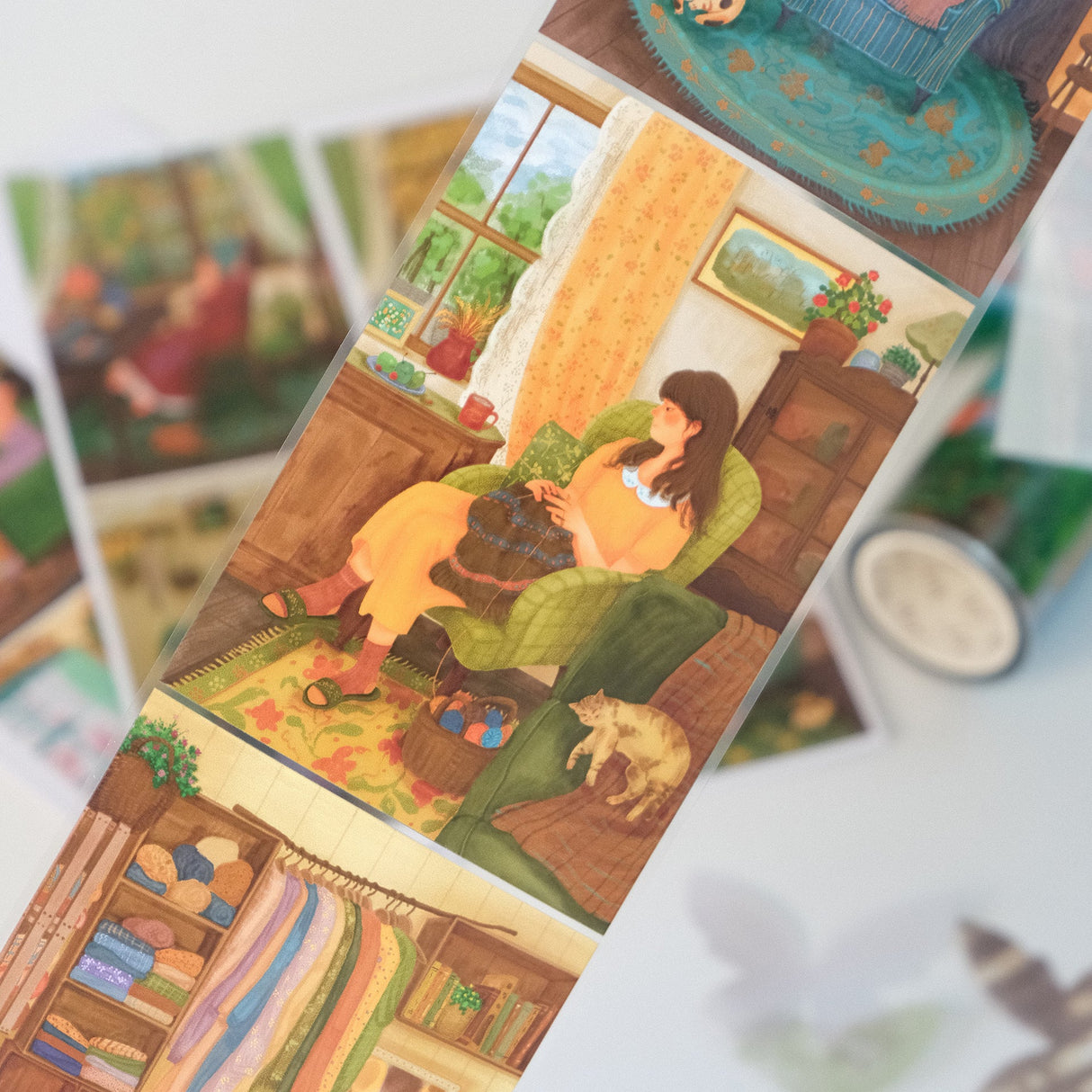 Turn your journal pages into a sanctuary of comfort. The Fleeting Moments Wide Tape features lush, full-scene illustrations that celebrate the joy of staying home.

Brand: WT (The Washi Tape Shop)
Pre-cut Wide Washi/PET Tape
Size: 73mm×5m
Design Loop: 100cm
Material: Washi Tape / PET Clear Tape