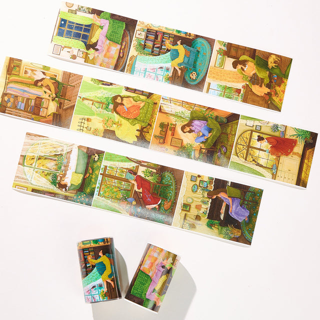 Turn your journal pages into a sanctuary of comfort. The Fleeting Moments Wide Tape features lush, full-scene illustrations that celebrate the joy of staying home.

Brand: WT (The Washi Tape Shop)
Pre-cut Wide Washi/PET Tape
Size: 73mm×5m
Design Loop: 100cm
Material: Washi Tape / PET Clear Tape