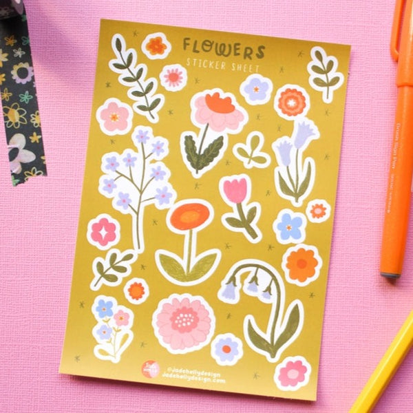 Jade Holly Design Floral Flowers Sticker Sheet