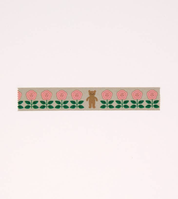 Flower and Bear Washi Tape - Grey