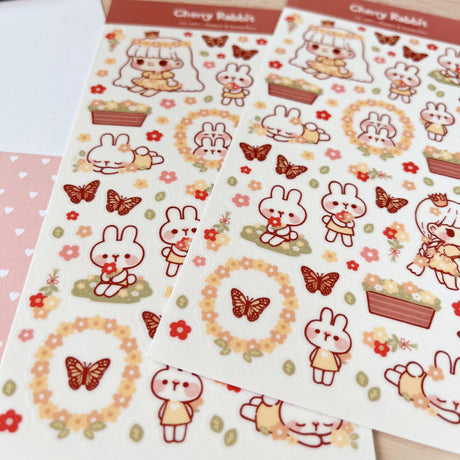 Cherry Rabbit Flowers & Butterflies Sticker Sheet