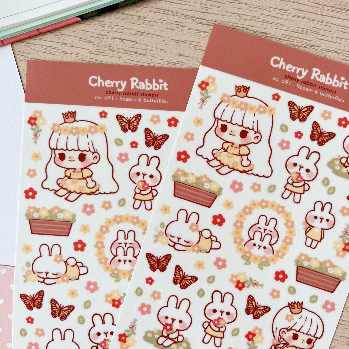 Cherry Rabbit Flowers & Butterflies Sticker Sheet