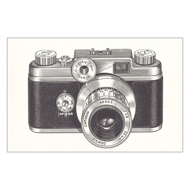 Elevate your inventory with this classic 3.5" x 5.5" postcard featuring an image from our Photography & Film Related collection titled Argus Camera.