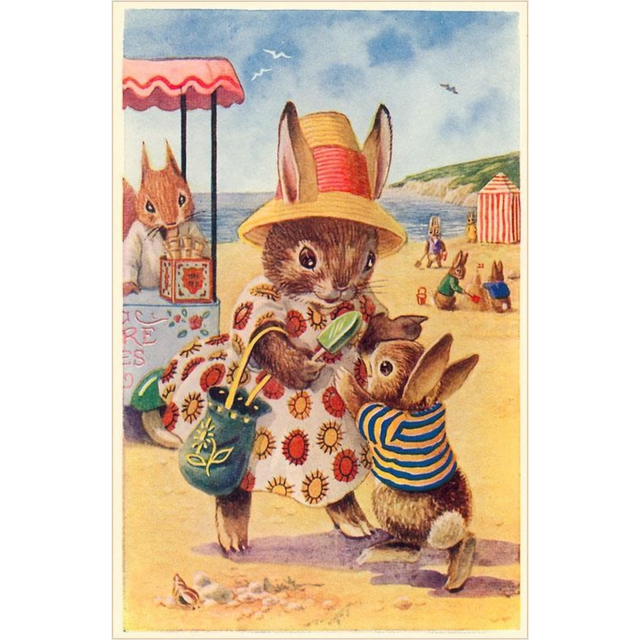Elevate your inventory with this classic 3.5" x 5.5" postcard featuring an image from our By the Sea collection titled Bunny Family at Beach.